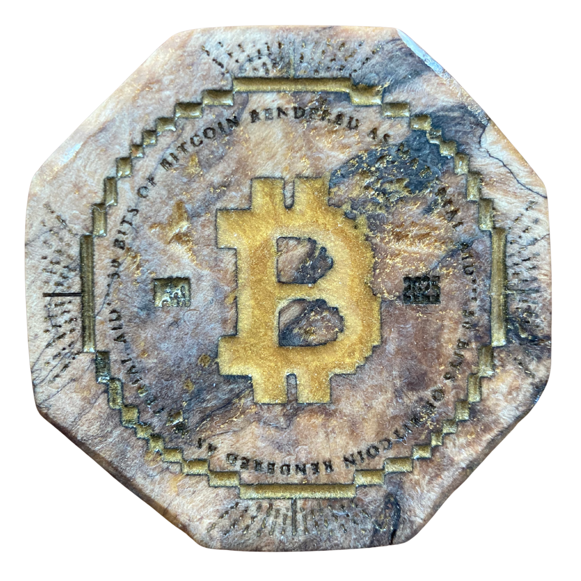 Physical bitcoin coin emblem used to represent the minting tool